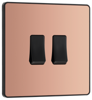 BG Evolve PCDCP42B Polished Copper 2 Gang 20A 16AX 2 Way Light Switch - Black Insert by British General (BG-PCDCP42B-Shopify-SA_1)