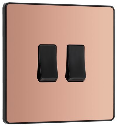 BG Evolve PCDCP42B Polished Copper 2 Gang 20A 16AX 2 Way Light Switch - Black Insert by British General (BG-PCDCP42B-Shopify-SA_1)