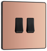 BG Evolve PCDCP42B Polished Copper 2 Gang 20A 16AX 2 Way Light Switch - Black Insert by British General (BG-PCDCP42B-Shopify-SA_1)