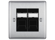 BG Nexus Metal Brushed Steel 2 Gang RJ45 Data Socket NBSRJ452B Black Inserts by British General (BG-NBSRJ452B)