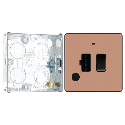 BG Evolve Polished Copper 13A Switched Spur with Neon and Flex Outlet PCDCP52B with 25mm Steel Back Box