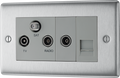BG NBS68 Nexus Triplex Tv/fm/sat + Return & 1 Gang Tel - Screened Brushed Steel