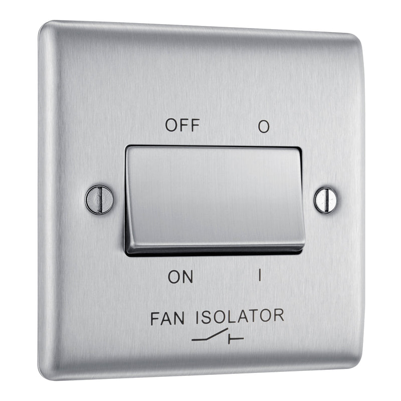 BG NBS15 Metal Brushed Steel 1 Gang 10A 10AX 3 Pole Fan Isolator Plate Switch