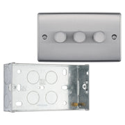 BG Nexus Brushed Steel 2 Way Trailing Edge Triple Dimmer Switch NBS83 with 35mm Steel Back Box