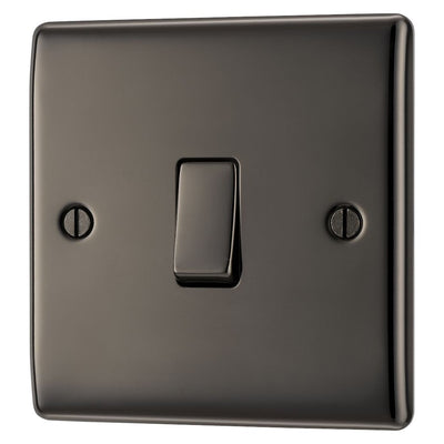 BG Nexus Black Nickel 20A, 16AX 2 Way Single Light Switch NBN12 and 25mm Steel Back Box