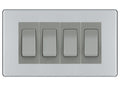 BG Polished Chrome Screwless 4 Gang Intermediate Light Switch Custom Grid - Grey Insert