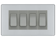 BG Polished Chrome Screwless 4 Gang Intermediate Light Switch Custom Grid - Grey Insert by British General (BG-SCRL-PC-4G-Combo-4x INT-GR)