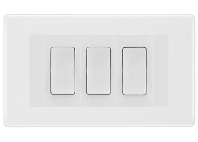 BG White Moulded 3 Gang Intermediate Light Switch Custom Grid - White Insert by British General (BG-Nexus-WM-3G-Combo-3x INT-WH)