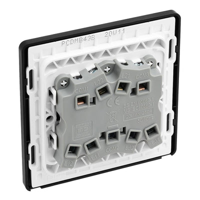 BG Evolve Matt Black 3 Gang 20A 16AX 2 Way Light Switch PCDMB43B with 35mm Steel Back Box
