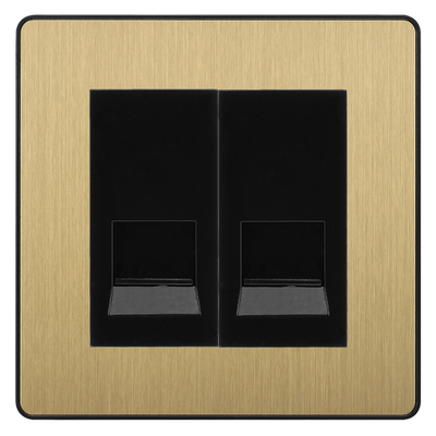 BG Evolve Satin Brass Double Master Telephone Socket, Screw Terminal - Black Insert by British General (BG-PCDSBBTMS2B)