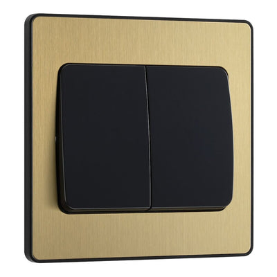 BG Evolve Satin Brass 2G Wide Rocker Light Switch PCDSB42WB with 25mm Steel Back Box