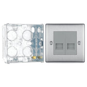 BG Nexus Brushed Steel Double Master Telephone Socket NBSBTM2 with 35mm Steel Back Box