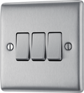 BG NBS43 Nexus Metal Brushed Steel 3 Gang 10A 10AX 2 Way Plate Switch