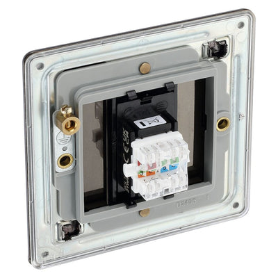 BG Screwless Black Nickel RJ45 Single Data Outlet Socket FBNRJ451 with 25mm Steel Back Box