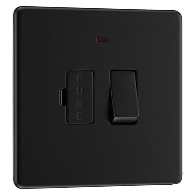 BG Screwless Matt Black 13A Switched Spur + Neon FFB52 with 25mm Steel Back Box