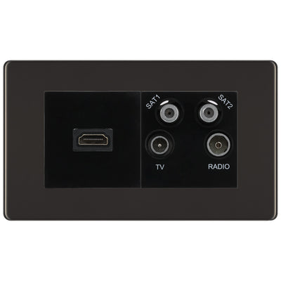BG Screwless Black Nickel 4G Faceplate with HDMI + TV/FM/SAT Module - Black by British General (BG-FBNEMR4-HDMI-TVFM2B)