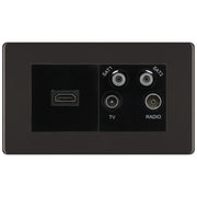 BG Screwless Black Nickel 4G Faceplate with HDMI + TV/FM/SAT Module - Black by British General (BG-FBNEMR4-HDMI-TVFM2B)