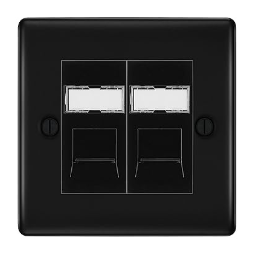 BG Nexus Metal Matt Black 2 Gang RJ45 Data Socket NFBRJ452B Black Inserts
