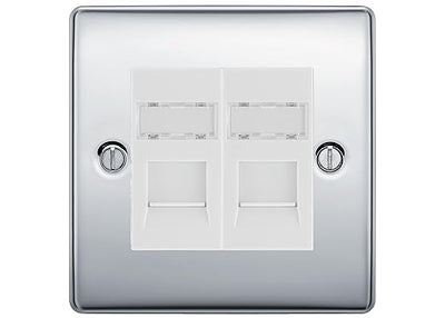 BG Nexus Metal Polished Chrome 2 Gang RJ45 Data Socket NPCRJ452W White Inserts by British General (BG-NPCRJ452W)