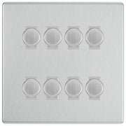 BG Brushed Steel Screwless Flat Plate 8 Gang Trailing Edge LED Dimmer Light Switch 2 Way Custom Switch by British General (SCREWLESS-BS-8G-CUSTOM-8xDIMMER-2Way)