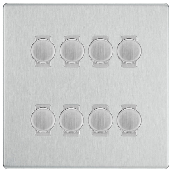 BG Brushed Steel Screwless Flat Plate 8 Gang Trailing Edge LED Dimmer Light Switch 2 Way Custom Switch