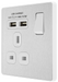 PCDBS21U2W Side - This Evolve Brushed Steel 13A single power socket from British General comes with two USB charging ports, allowing you to plug in an electrical device and charge mobile devices simultaneously without having to sacrifice a power socket.