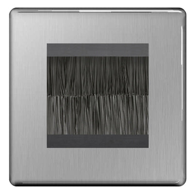 BG Screwless Brushed Steel Satin Single 2 Gang Brush Cable Wall Plate TV Black by British General (BG-FBSEMS2+EMFO-1)