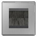 BG Screwless Brushed Steel Satin Single 2 Gang Brush Cable Wall Plate TV Black