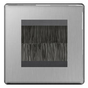 BG Screwless Brushed Steel Satin Single 2 Gang Brush Cable Wall Plate TV Black by British General (BG-FBSEMS2+EMFO-1)