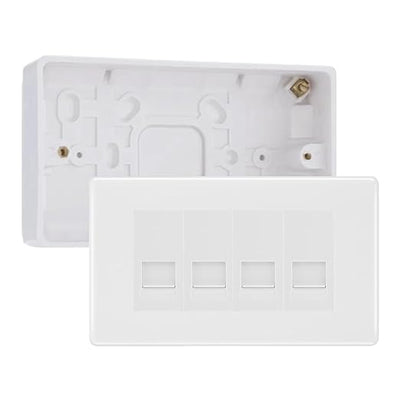BG White Moulded 4 Gang RJ11 Telephone Socket Euro Module with 32mm Back Box - White Insert by British General (BG-EMRJ11W-4G-32)