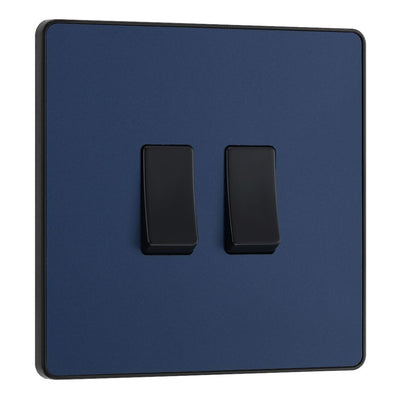 BG Evolve Matt Blue 2 Gang 20A 16AX 2 Way Light Switch PCDDB42B with 35mm Steel Back Box