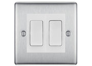 BG Nexus Brushed Steel 2 Gang 20AX 2-Way Switch Custom Grid – White Insert by British General (BG-Nexus-BS-2G-Combo-2x2WAY-WH)