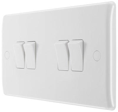 BG 844 Moulded Round Edge | White | 4 Gang 10AX 2 Way Plate Switch by British General (BG-844)
