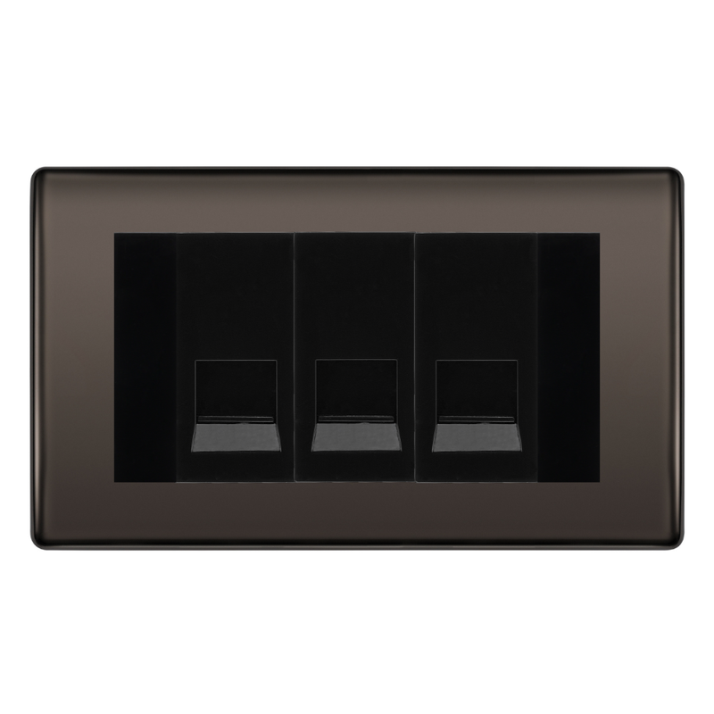 BG Nexus Black Nickel 3 Gang Secondary Telephone Socket, Screw Terminal - Black Insert