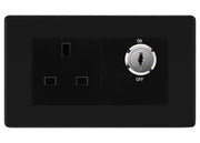 BG Screwless Matt Black 13A Double Pole Key Controlled Socket – Black Inserts by British General (BG-FFBKYSWSB)
