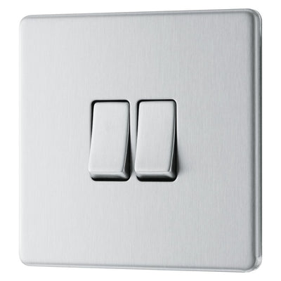 BG Screwless Brushed Steel 20A 16AX 2 Way Double Light Switch FBS42 with 25mm Steel Back Box