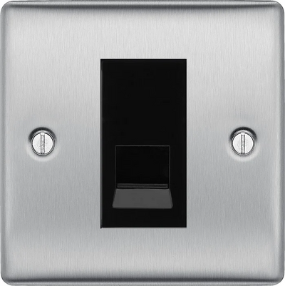 BG Nexus Brushed Steel Single Master Telephone Socket – Black Insert