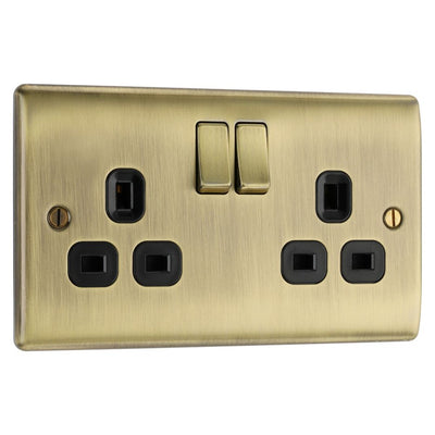 BG Nexus Antique Brass 13A Double Switched Socket NAB22B with 25mm Steel Back Box