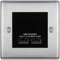 BG Nexus Metal Brushed Steel Dual USB Charger 3.1A Output Socket - Black Insert