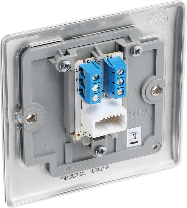 NBSBTS1 Back - This secondary telephone socket from British General uses a screw terminal connection and should be used for an additional telephone point which feeds from the master telephone socket.