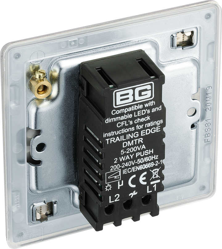 FBS81P Back - This trailing edge single dimmer switch from British General allows you to control your light levels and set the mood.