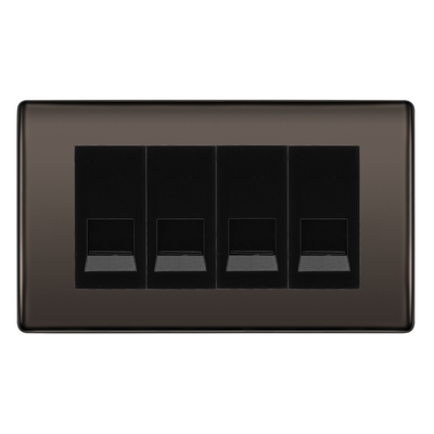 BG Nexus Black Nickel 4 Gang Master Telephone Socket, Screw Terminal - Black Insert by British General (BG-NBNBTMS4B)