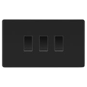 BG Screwless Matt Black 3 Gang Switch 2x Intermediate 1x 2 Way Custom Grid by British General (BG-SCL-MB-3G-CUSTOM-2x-INT-1x-2WAY-SP)