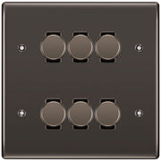 BG Black Nickel 6 Gang Trailing Edge LED Dimmer Light Switch 2 Way Custom Switch by British General (NEXUS-BN-6G-CUSTOM-6xDIMMER-2Way)