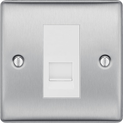 BG Nexus Brushed Steel Single Master Telephone Socket – White Insert