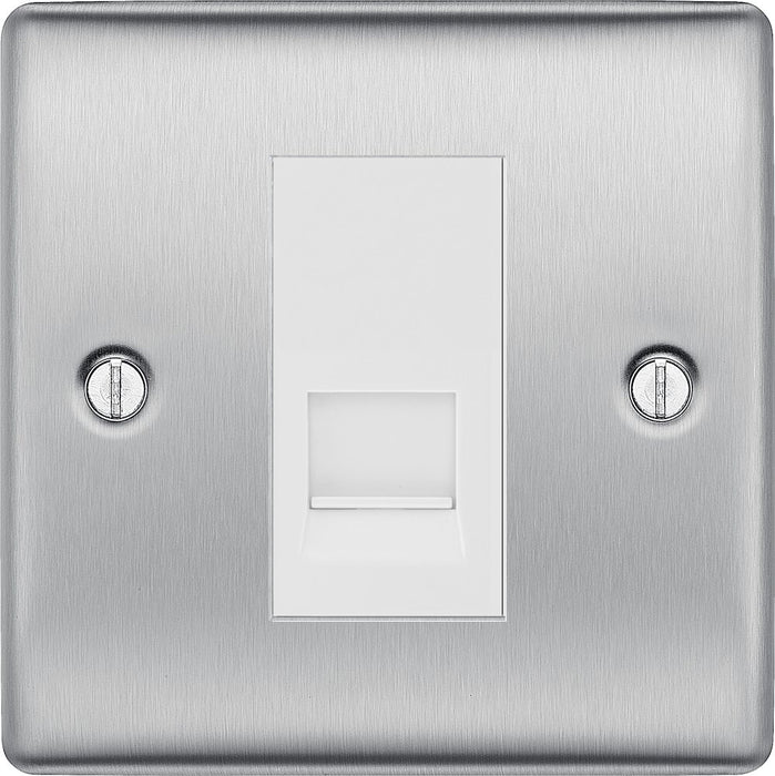 BG Nexus Brushed Steel Single Master Telephone Socket – White Insert