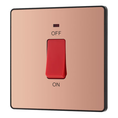 BG Evolve Polished Copper 45A 2 Pole Neon Cooker Switch PCDCP74B with 25mm Steel Back Box