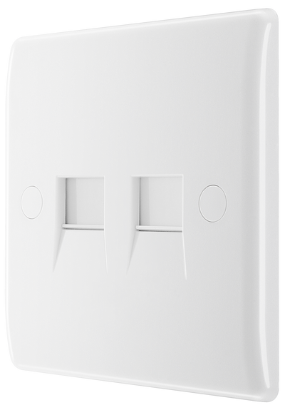 BG 8RJ11/2 Moulded Round Edge | White | RJ11 Double Data Outlet Socket (Screw) by British General (BG-8RJ11/2)