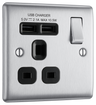 BG NBS21U2B Metal Brushed Steel 1 Gang 13A 2x USB-A 2.1A Switch Socket Black Insert by British General (BG-NBS21U2B-Shopify-SA_1)