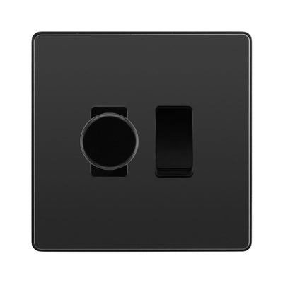 BG Evolve Black Chrome 2 Gang Switch 1x Trailing Edge LED Dimmer 1x Intermediate Grid Switch by British General (BG-Evolve-BC-2G-CUSTOM-1x-Dimmer-1x-INT)